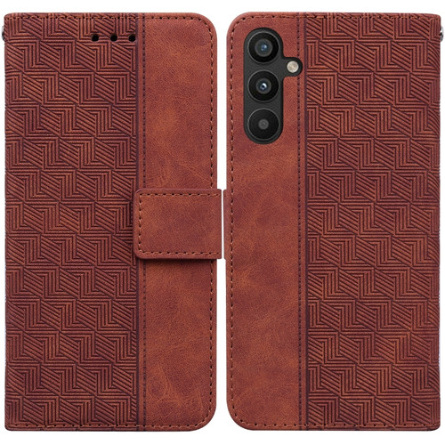 Samsung Galaxy A54 5G Geometric Embossed Flip Leather Phone Case - Brown