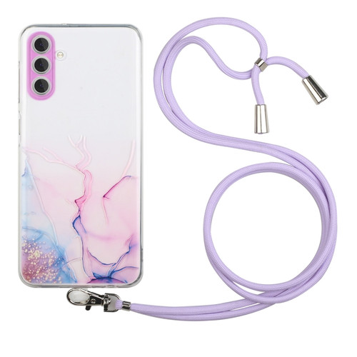 Samsung Galaxy A54 5G Hollow Marble Pattern TPU Shockproof Phone Case with Neck Strap Rope - Pink