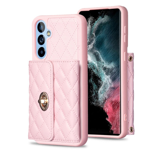 Samsung Galaxy A54 5G Horizontal Metal Buckle Wallet Rhombic Leather Phone Case - Pink