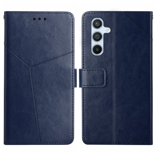 Samsung Galaxy A54 5G HT01 Y-shaped Pattern Flip Leather Phone Case - Blue