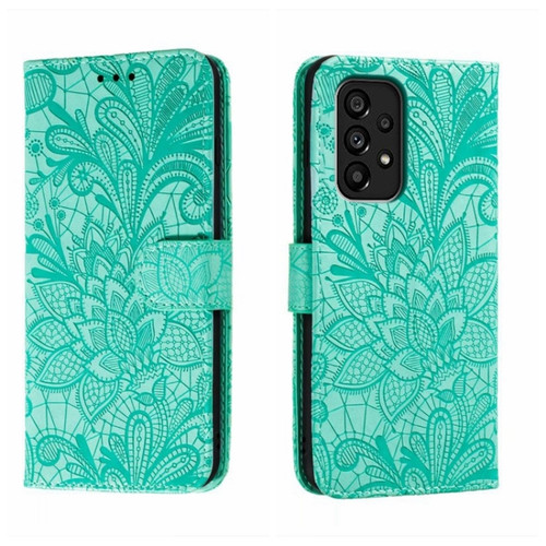 Samsung Galaxy A54 5G Lace Flower Embossing Flip Leather Phone Case - Green