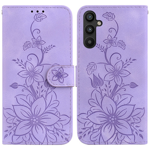 Samsung Galaxy A54 5G Lily Embossed Leather Phone Case - Purple