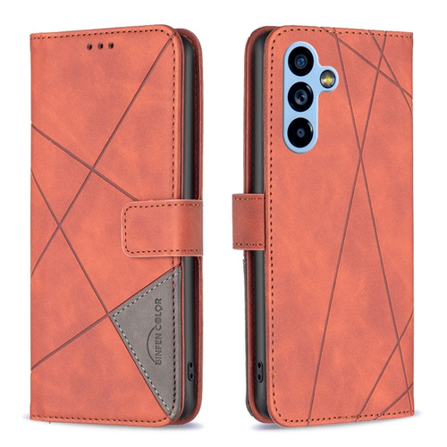 Samsung Galaxy A54 5G Magnetic Buckle Rhombus Texture Leather Phone Case - Brown