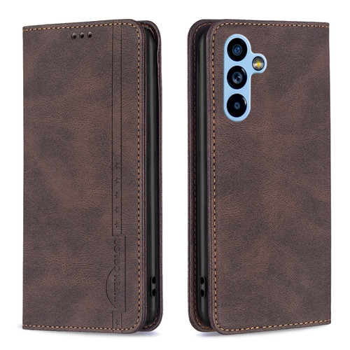 Samsung Galaxy A54 5G Magnetic RFID Blocking Anti-Theft Leather Phone Case - Brown