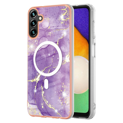 Samsung Galaxy A54 5G Marble Pattern Dual-side IMD Magsafe TPU Phone Case - Purple 002