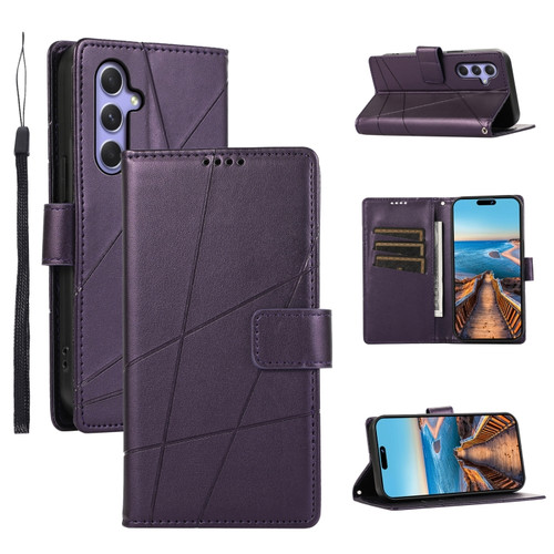 Samsung Galaxy A54 5G PU Genuine Leather Texture Embossed Line Phone Case - Purple