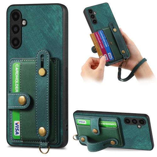 Samsung Galaxy A54 5G Retro Cross Wristband Wallet Leather Back Phone Case - Green
