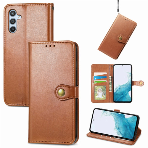 Samsung Galaxy A54 5G Retro Solid Color Buckle Leather Phone Case - Brown