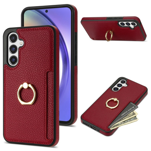 Samsung Galaxy A54 5G Ring Card Litchi Leather Back Phone Case - Red