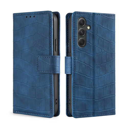 Samsung Galaxy A54 5G Skin Feel Crocodile Magnetic Clasp Leather Phone Case - Blue