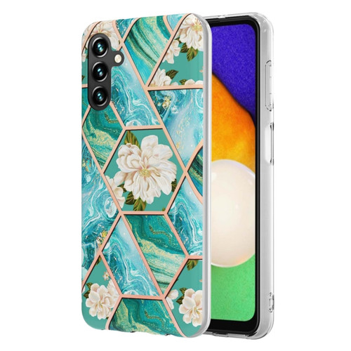 Samsung Galaxy A54 5G Splicing Marble Flower IMD TPU Phone Case - Blue Flower