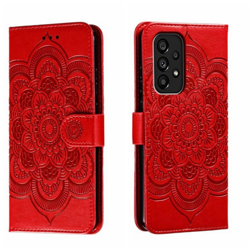 Samsung Galaxy A54 5G Sun Mandala Embossing Pattern Phone Leather Case - Red