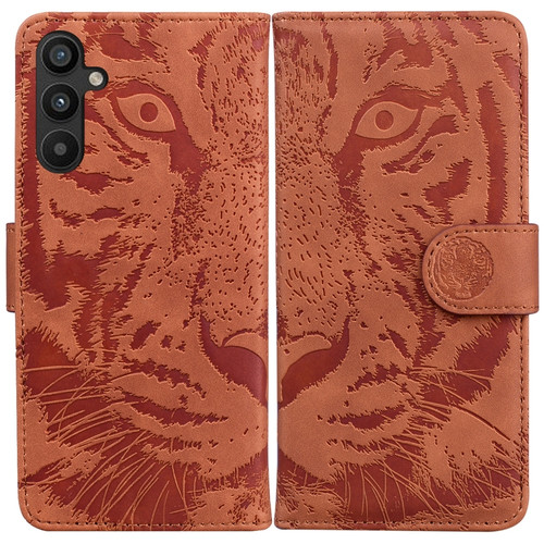 Samsung Galaxy A54 5G Tiger Embossing Pattern Flip Leather Phone Case - Brown