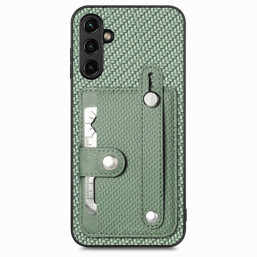 Samsung Galaxy A54 5G Wristband Kickstand Wallet Back Phone Case with Tool Knife - Green