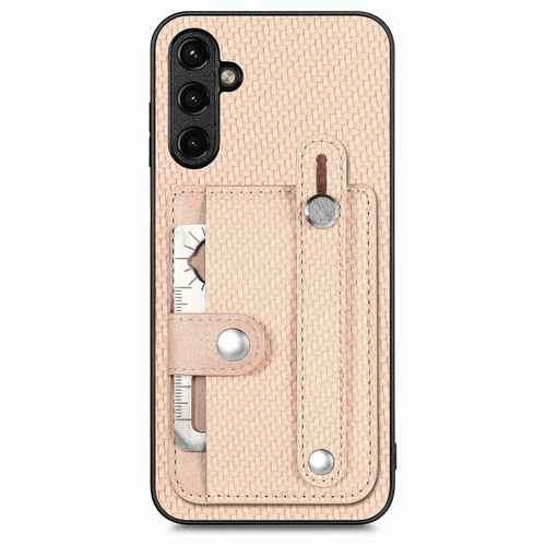 Samsung Galaxy A54 5G Wristband Kickstand Wallet Back Phone Case with Tool Knife - Khaki