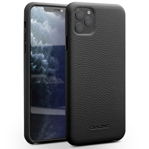 iPhone 11 Pro Max QIALINO Shockproof Top-grain Leather Protective Case - Black