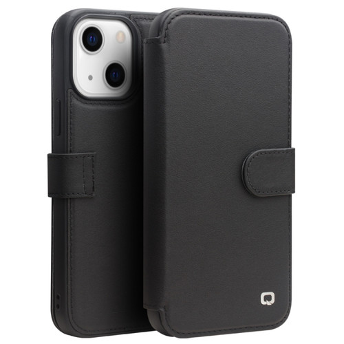 iPhone 13 mini QIALINO Magnetic Buckle Phone Leather Case with Card Slot  - Black