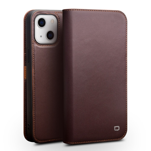 iPhone 13 QIALINO Business Horizontal Flip Leather Case with Holder & Card Slots & Wallet - Brown