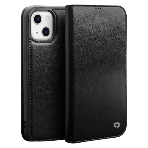 iPhone 13 QIALINO Horizontal Flip Leather Case with Holder & Card Slots & Wallet - Black