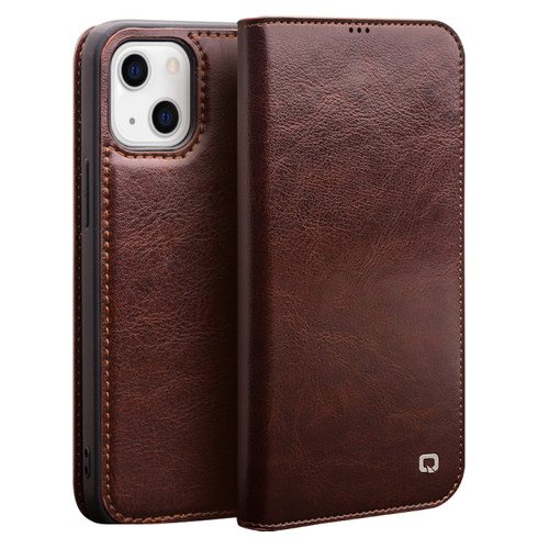 iPhone 13 QIALINO Horizontal Flip Leather Case with Holder & Card Slots & Wallet - Brown