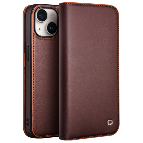 iPhone 15 Plus QIALINO Classic Gen2 Genuine Leather Phone Case - Brown