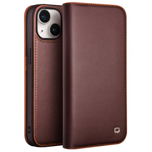 iPhone 15 QIALINO Classic Gen2 Genuine Leather Phone Case - Brown
