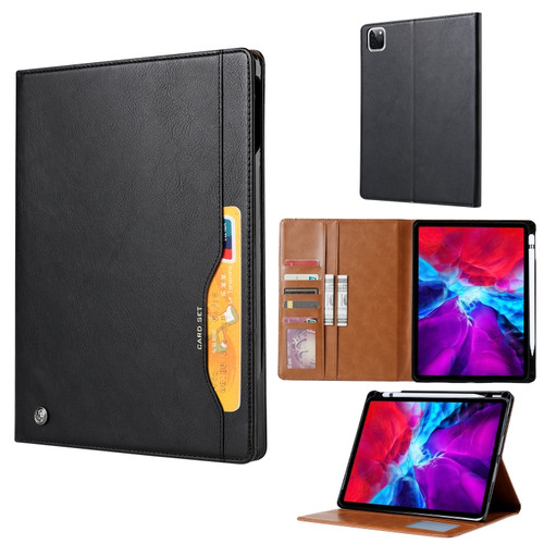 iPad Pro 12.9 2022 / 2021 Knead Skin Texture Horizontal Flip Leather Tablet Case with Photo Frame & Holder & Card Slots & Wallet - Black