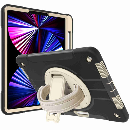 360-degree Rotating Holder Tablet Case with Wristband iPad Pro 12.9 2021 / 2020 - Black + Beige