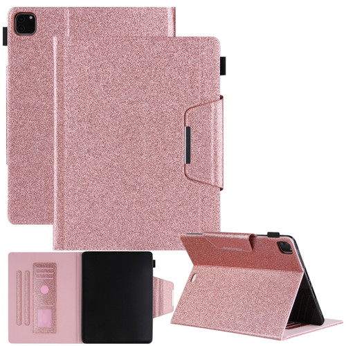 iPad Pro 12.9 2022 / 2021 / 2020 / 2018 Glitter Powder Horizontal Flip Leather Tablet Case with Holder & Card Slot & Photo Frame & Wallet - Pink