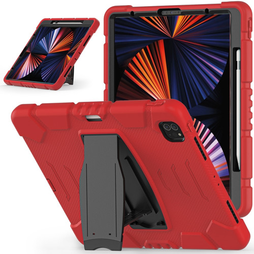 iPad Pro 12.9 2022 / 2021 3-Layer Protection Screen Frame + PC + Silicone Shockproof Combination Tablet Case with Holder - Red+Black