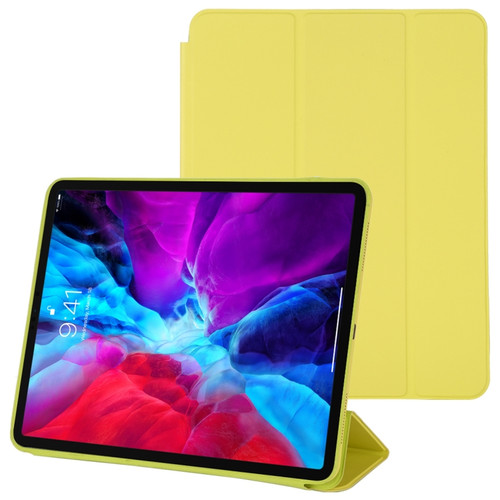 iPad Pro 12.9 inch  - 2020 / 2021 3-fold Horizontal Flip Smart Leather Tablet Case with Sleep / Wake-up Function & Holder - Yellow