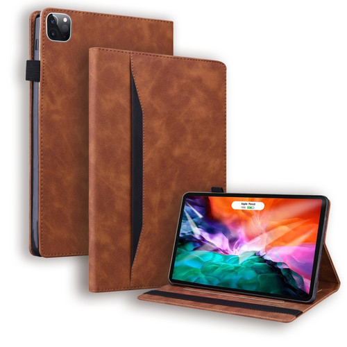iPad Pro 12.9 inch 2022 / 2021 / 2020 Business Shockproof Horizontal Flip Leather Tablet Case with Holder & Card Slots & Photo Frame & Pen Slot & Sleep / Wake-up Function - Brown