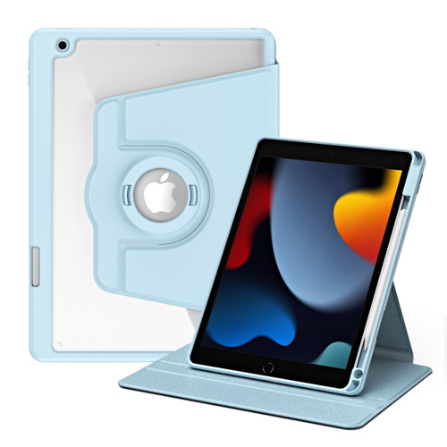 iPad Pro 10.2 2021 2020 2019 Acrylic 360 Rotation Detachable Leather Tablet Case - Ice Blue