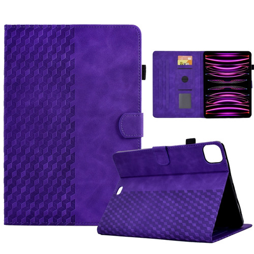 iPad Pro 11 2018 / 2020 / 2021 Rhombus Embossed Leather Smart Tablet Case - Purple