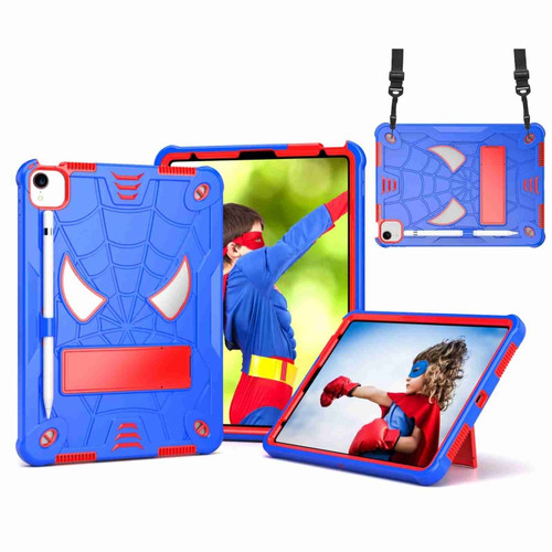 iPad Pro 11 2021 / Air 5 10.9 Spider Texture Silicone Hybrid PC Tablet Case with Shoulder Strap - Blue + Red