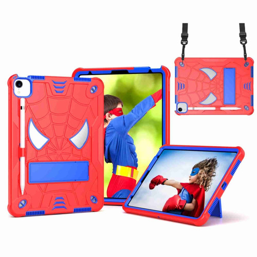 iPad Pro 11 2021 / Air 5 10.9 Spider Texture Silicone Hybrid PC Tablet Case with Shoulder Strap - Red + Blue