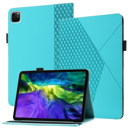 iPad Pro 11 2022 / 2021 / 2020 / 2018 Rhombus Skin Feel Horizontal Flip Tablet Leather Tablet Case with Card Slots & Holder & Sleep / Wake-up Function - Lake Blue