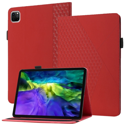 iPad Pro 11 2022 / 2021 / 2020 / 2018 Rhombus Skin Feel Horizontal Flip Tablet Leather Tablet Case with Card Slots & Holder & Sleep / Wake-up Function - Red