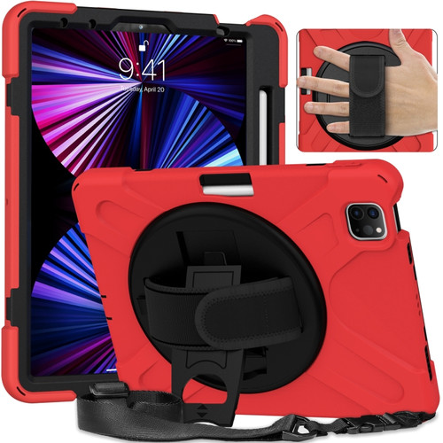 iPad Pro 11 2022 / 2021 / 2020 / 2018 Silicone + PC Protective Tablet Case with Holder & Shoulder Strap - Red