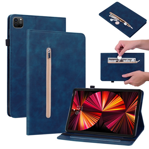 iPad Pro 11 2022 / 2021 / 2020 / 2018 Skin Feel Solid Color Zipper Smart Leather Tablet Case - Blue