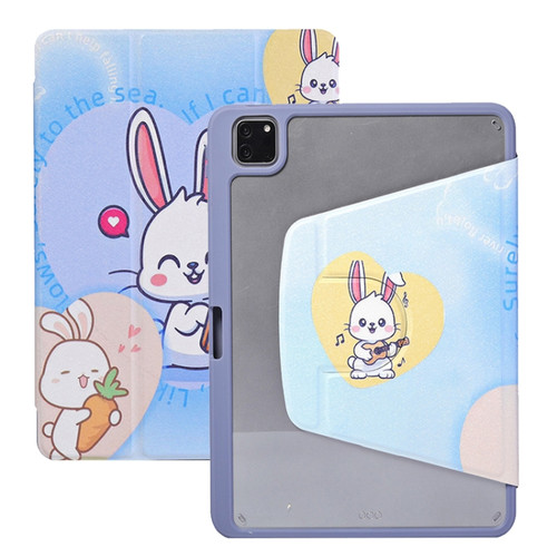 iPad Pro 11 2022 / 2021 / 2020 3-Fold 360 Rotation Painted Leather Smart Tablet Case - Bunny