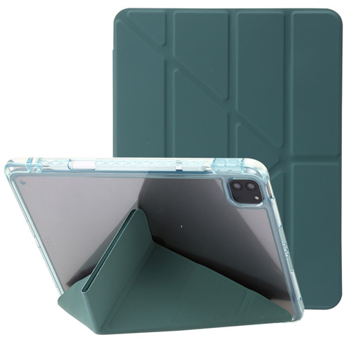 iPad Pro 11 2022 / 2021 / 2020 Clear Acrylic Deformation Leather Tablet Case - Dark Green