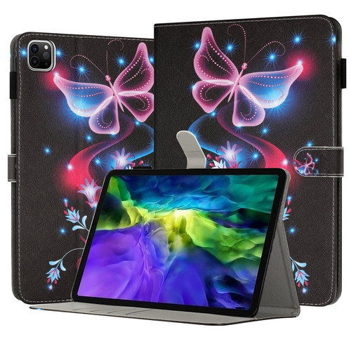 iPad Pro 11 2022 / 2021 / 2020 Painted Leather Smart Tablet Case - Fluorescent Butterflies