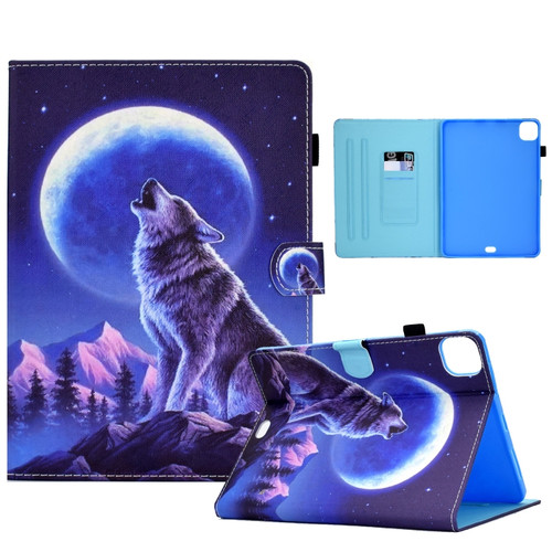 iPad Pro 11 2022 / 2021 / 2020 Sewing Pen Slot Leather Tablet Case - Night Wolf