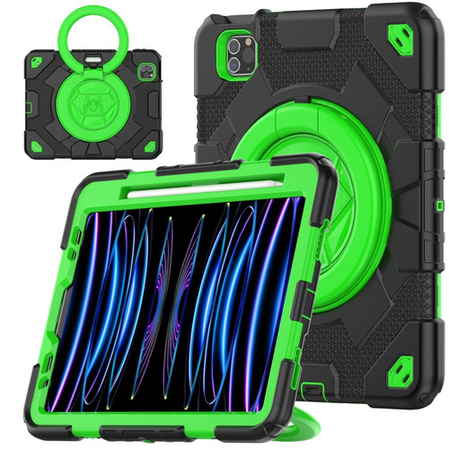 iPad Pro 11 2022 / 2021 / 2020 Spider Rotation Handle Silicone Hybrid PC Tablet Case - Black Green