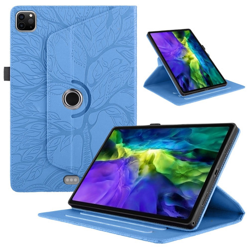 iPad Pro 11 2022 / 2021 / 2020 Tree Life Embossed Rotation Leather Smart Tablet Case - Blue