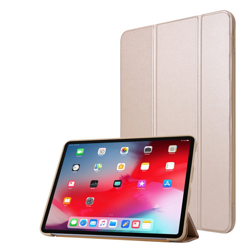 iPad Pro 11 2022 / 2021 3-folding Horizontal Flip PU Leather + Honeycomb TPU Shockproof Tablet Case with Holder - Champagne Gold