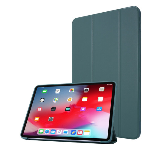 iPad Pro 11 2022 / 2021 3-folding Horizontal Flip PU Leather + Honeycomb TPU Shockproof Tablet Case with Holder - Dark Green