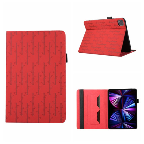 iPad Pro 11 2022 / 2021 Lucky Bamboo Pattern Leather Tablet Case - Red