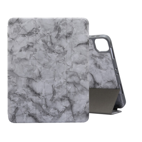 iPad Pro 11 2022 / 2021 Marble Texture Horizontal Flip Leather Tablet Case with Three-folding Holder & Sleep / Wake-up Function - Black Grey